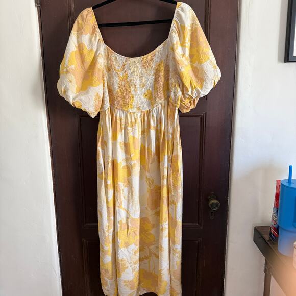 NLT No Less Than | Yellow Floral Puff Sleeve Cottagecore Midi Dress | 2XL - Picture 4 of 7